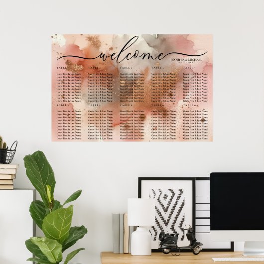 Waterverf Roze Gouden Viering Welkom Zitplaatsen Poster (Thuiskantoor)