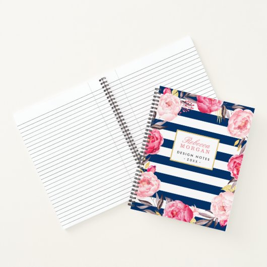Waterverf roze gouden zeemacht blauwe strepen notitieboek (Binnen)