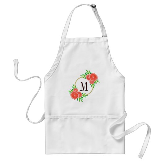Waterverf roze grapefruitcitrusvruchten Monogram f Standaard Schort (Voorkant)