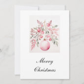 Waterverf Roze Greenery Bauble Christmas Kaart (Voorkant)