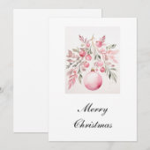 Waterverf Roze Greenery Bauble Christmas Kaart (Voorkant / Achterkant)