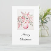 Waterverf Roze Greenery Bauble Christmas Kaart (Staand voorkant)