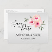 Waterverf Roze Grijs Bloemen Bruiloft SAVE THE DAT Aankondigingskaart (Voorkant / Achterkant)