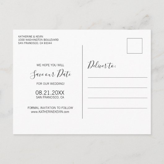 Waterverf Roze Grijs Bloemen Bruiloft SAVE THE DAT Aankondigingskaart (Achterkant)