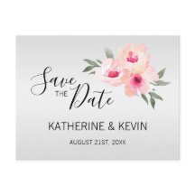 Waterverf Roze Grijs Bloemen Bruiloft SAVE THE DAT