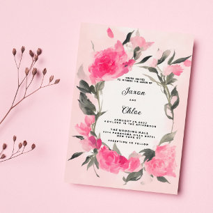 Waterverf roze grijs bloementhema Huwelijk Kaart