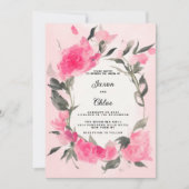 Waterverf roze grijs bloementhema Huwelijk Kaart (Voorkant)