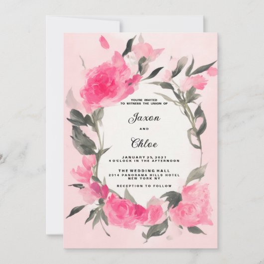 Waterverf roze grijs bloementhema Huwelijk Kaart (Voorkant)