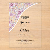 Waterverf roze grijs botanische bloemen bruiloft acryl uitnodigingen (Voorkant)