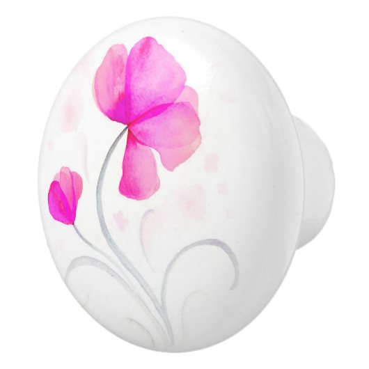 Waterverf roze grijs Wildflower Art deurknop Keramische Knop (Rechts)
