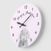 Waterverf roze grijze konijn met naam grote klok (Hoek)