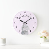 Waterverf roze grijze konijn met naam grote klok (Huis)