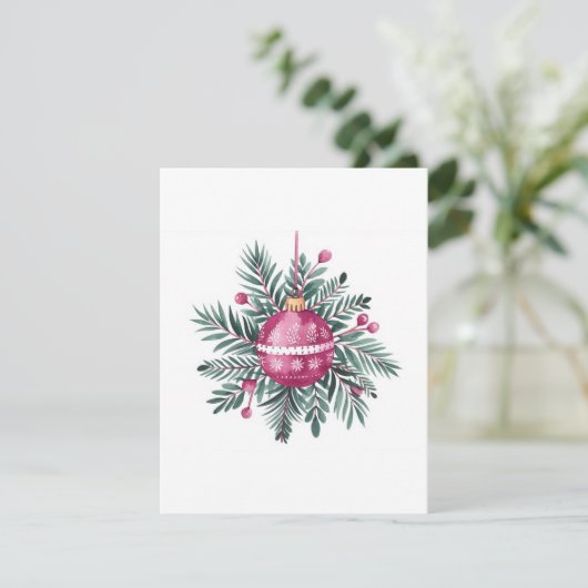 Waterverf Roze Groen Bauble Kerstmis Feestdagenkaart (Staand voorkant)