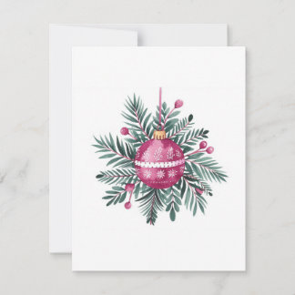 Waterverf Roze Groen Bauble Kerstmis Feestdagenkaart