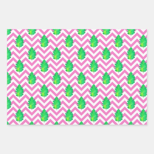 Waterverf Roze Groen Gestreept Chevron Zomerstrand Inpakpapier Vel (Voorkant 2)
