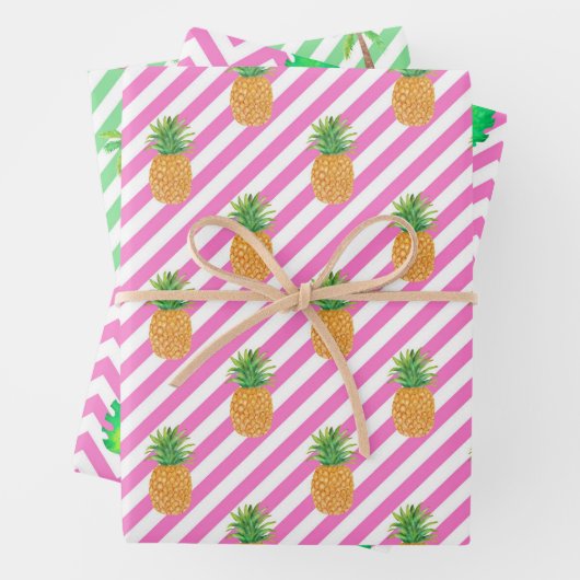 Waterverf Roze Groen Gestreept Chevron Zomerstrand Inpakpapier Vel (In situ)