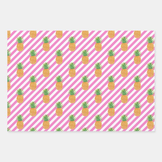 Waterverf Roze Groen Gestreept Chevron Zomerstrand Inpakpapier Vel (Voorkant)