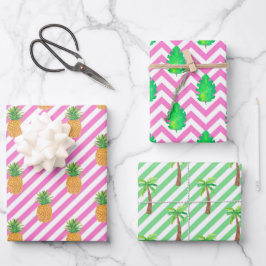 Waterverf Roze Groen Gestreept Chevron Zomerstrand Inpakpapier Vel