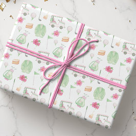 Waterverf Roze & Groen Golfkar Toernooi Cadeaupapier