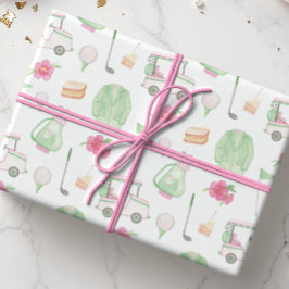 Waterverf Roze & Groen Golfkar Toernooi Cadeaupapier