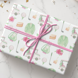 Waterverf Roze & Groen Golfkar Toernooi Cadeaupapier