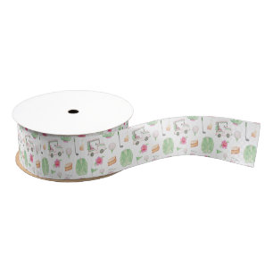 Waterverf Roze & Groen Golfkar Toernooi Grosgrain Lint