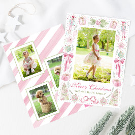 Waterverf Roze & Groen Kerst Frame Foto Feestdagenkaart