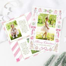 Waterverf Roze & Groen Kerst Frame Foto Feestdagenkaart