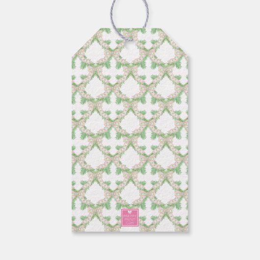 Waterverf Roze & Groen Kerst Monogram Crest Cadeaulabel (Achterkant)