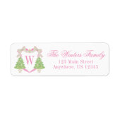 Waterverf Roze & Groen Kerst Monogram Crest Etiket (Voorkant)