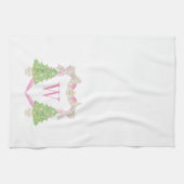 Waterverf Roze & Groen Kerst Monogram Crest Theedoek (Horizontaal)