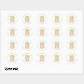 Waterverf Roze & Groen Kerstcadeau Adres Ronde Sticker (Vel)