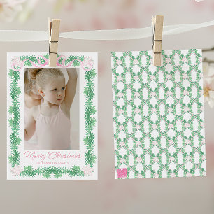 Waterverf Roze & Groen Kerstslinger Foto Feestdagenkaart