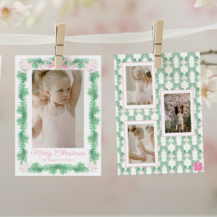 Waterverf Roze & Groen Kerstslinger Foto Feestdagenkaart