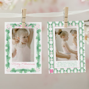 Waterverf Roze & Groen Kerstslinger Foto Feestdagenkaart