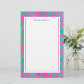 Waterverf Roze + Groene Damask Briefpapier (Staand voorkant)