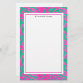 Waterverf Roze + Groene Damask Briefpapier (Voorkant / Achterkant)