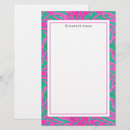 Waterverf Roze + Groene Damask Briefpapier (Voorkant / Achterkant)