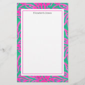 Waterverf Roze + Groene Damask Briefpapier (Voorkant)