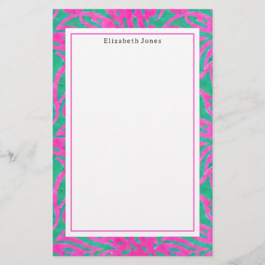 Waterverf Roze + Groene Damask Briefpapier (Voorkant)