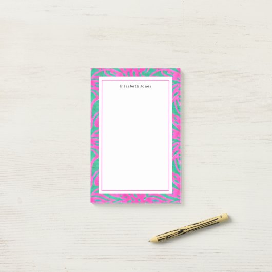Waterverf Roze + Groene Damask Post-it® Notes (Op bureau)