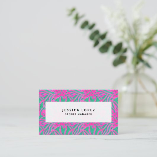 Waterverf Roze + Groene Damask Professional Busine Visitekaartje (Staand voorkant)