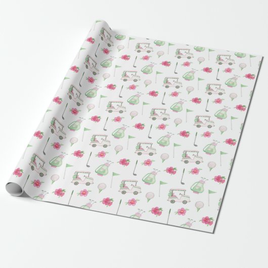 Waterverf Roze & Groene Golfkar Cadeaupapier (Uitgerold)