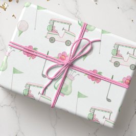 Waterverf Roze & Groene Golfkar Cadeaupapier