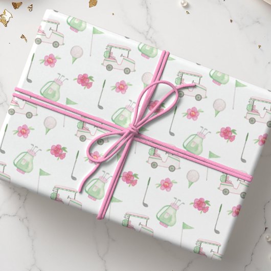 Waterverf Roze & Groene Golfkar Cadeaupapier