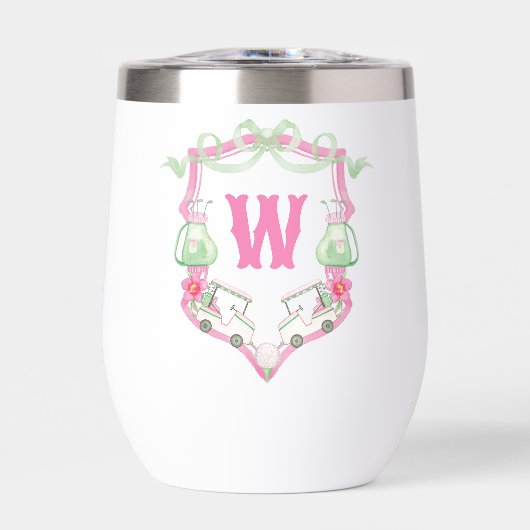 Waterverf Roze & Groene Golfkar Monogram Crest (Voorkant)
