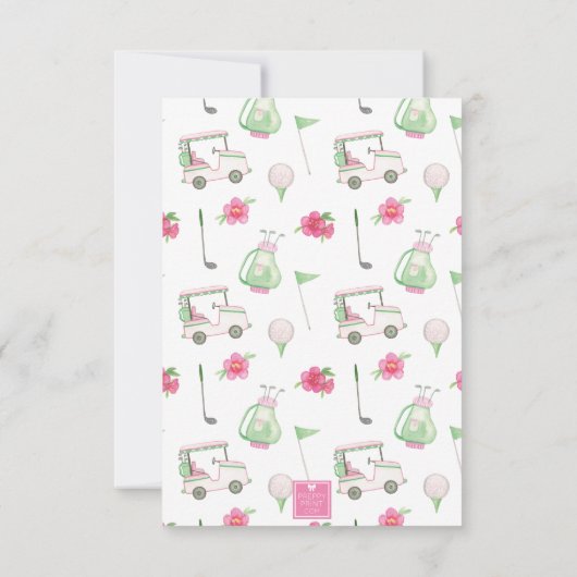 Waterverf Roze & Groene Golfkar Monogram Crest Bedankkaart (Achterkant)