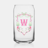 Waterverf Roze & Groene Golfkar Monogram Crest Blikvorm Glas (Voorkant)