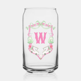 Waterverf Roze & Groene Golfkar Monogram Crest Blikvorm Glas