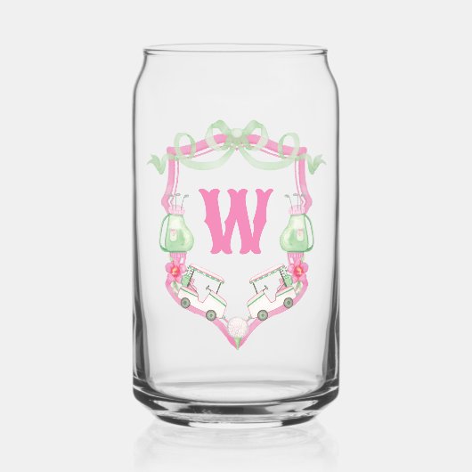 Waterverf Roze & Groene Golfkar Monogram Crest Blikvorm Glas (Voorkant)